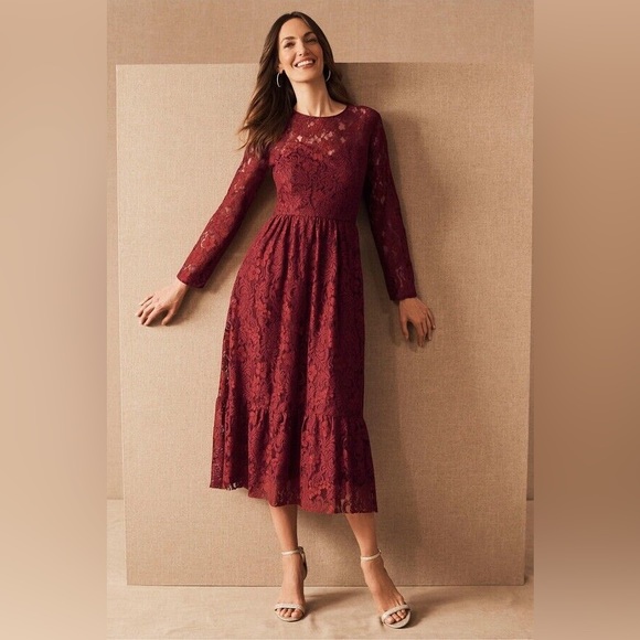 Maroon Lace Dress With Sleeves Long Sleeves Burgundy Lace Prom Dress,  Burgundy Formal Dress, Lace Evening Dress